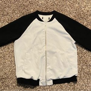 Black and white thrifted bomber jacket